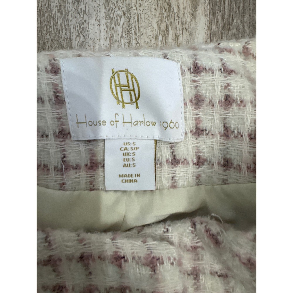 House of Harlow 1960 Womens Cropped Tweed Jacket Pink Cream Pearl Button Small - Picture 3 of 8